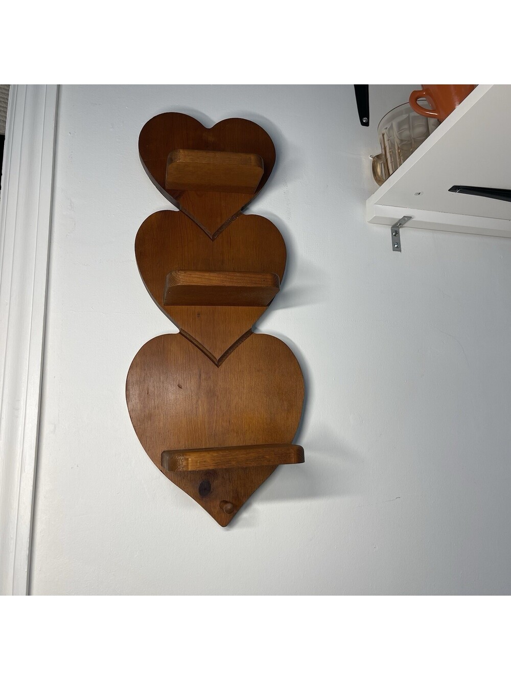 Vintage 3 Tier Wooden Heart Shaped Wall Shelf W/Peg Cottagecore Granny Whimsical
